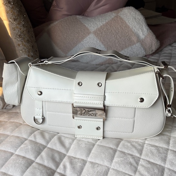 Dior White Leather Shoulder Bag with Silver Details - Picture 1 of 13